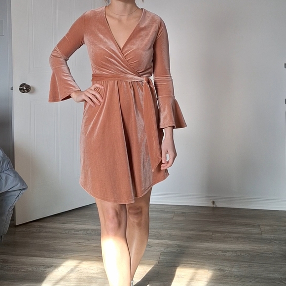 Pink Velvet Wrap Dress - Picture 1 of 7
